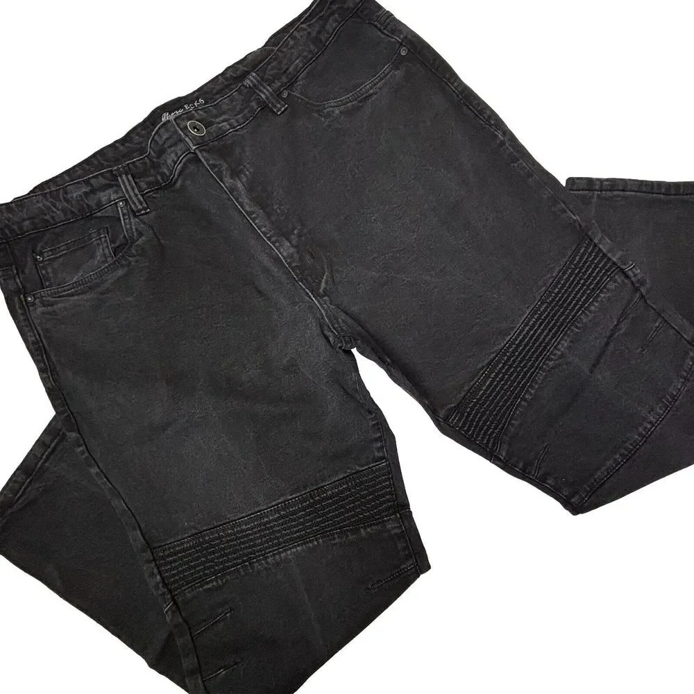 Marc Ecko Cut & Sew Moto Jeans Mens 46X30 Black Denim 100%‎ Cotton EUC
